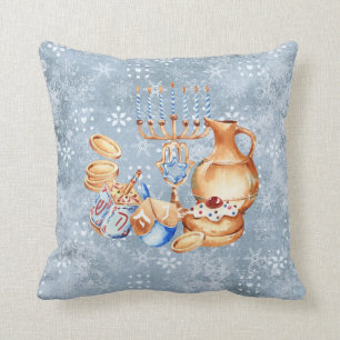 ハヌカーハヌカー（ユダヤ教の祭り）（ユダヤ教）メノラーウォーターカラーブルースノー クッション