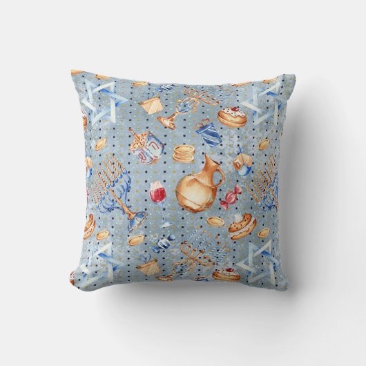 ハヌカーハヌカー（ユダヤ教の祭り）（ユダヤ教）メノラー水彩青模様 クッション (正面)