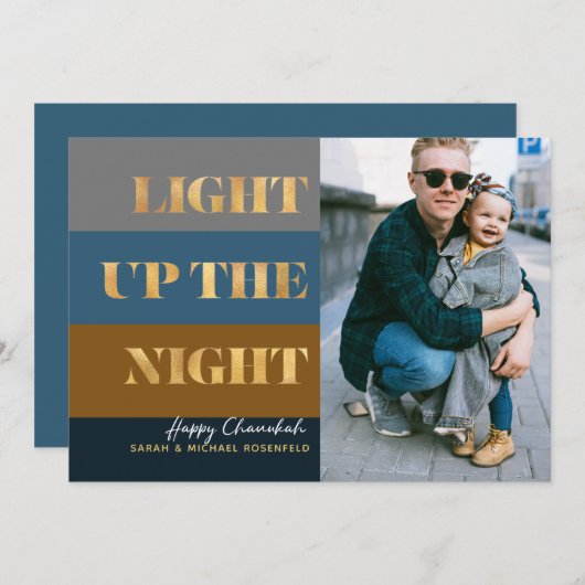 ハヌカーハヌカー（ユダヤ教の祭り）金ゴールドライトアップザナイトフォト (正面/裏面)