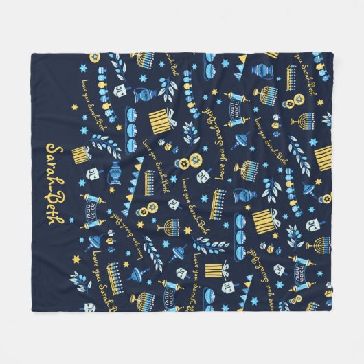 ハヌカーパーソナライズされた(ユダヤ教)メノラードレイドルフリース空白の フリースブランケット (正面(横))