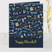 ハヌカーパーソナライズされた(ユダヤ教)メノラードレデル カード (黄色い花)