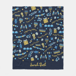 ハヌカーパーソナライズされた（ユダヤ教）メノラードレデル フリースブランケット