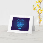 ハヌカーフェスティバル(ユダヤ教)メノラーブルーネオンライトシンボル カード (黄色い花)