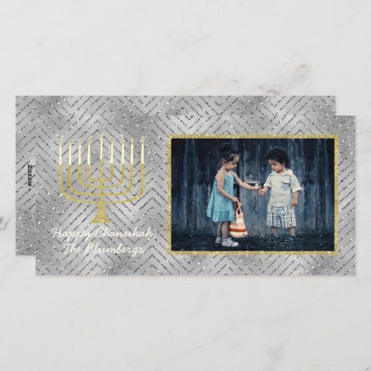 ハヌカーフォトカード「エレガント（ユダヤ教）メノラー」（両面） シーズンカード (正面/裏面)