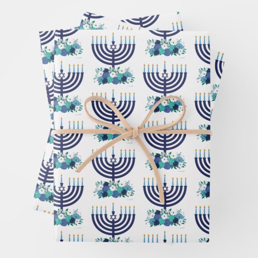 ハヌカーフローラ（ユダヤ教）メノラーウエディングフラワー ラッピングペーパーシート (インサイチュ)