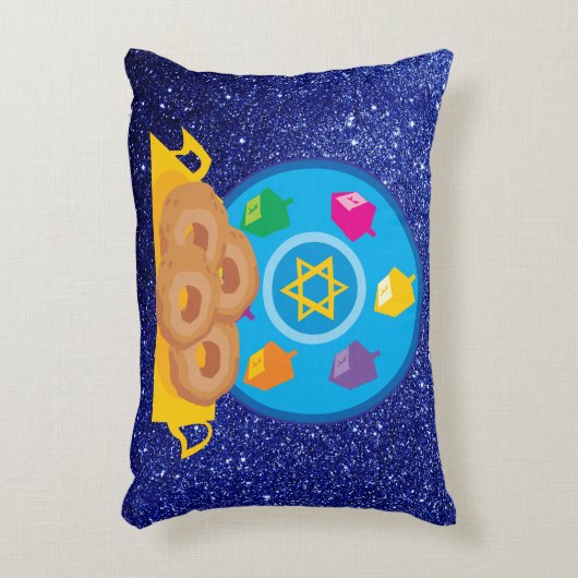 ハヌカープレートウィズドレディデルスブルーフェイクグリッター アクセントクッション (正面(垂直))