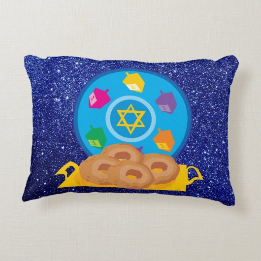 ハヌカープレートウィズドレディデルスブルーフェイクグリッター アクセントクッション (裏面)