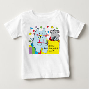 ハヌカーベイビーTシャツ 青い猫とマウス ベビーTシャツ