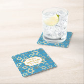 ハヌカーモダンブルー金ゴールドスター・オブ・デイビッド ペーパーコースター (インサイチュ)