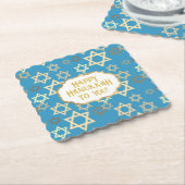 ハヌカーモダンブルー金ゴールドスター・オブ・デイビッド ペーパーコースター (アングル)