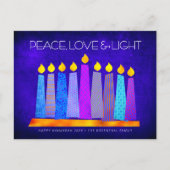 ハヌカーモダンボホキャンドルブルーピースラブライト シーズンポストカード (正面)