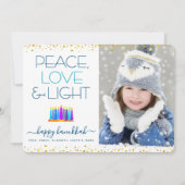 ハヌカーモダン(ユダヤ教)メノラー平和ラブライトフォト シーズンカード (正面)