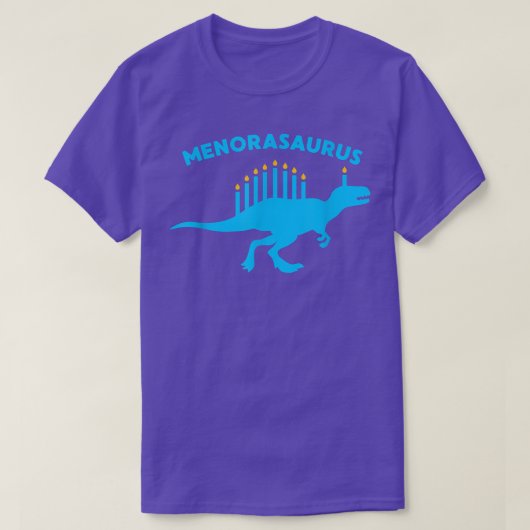 ハヌカー恐竜ヴェロキラプターメノラサウルスおもしろい Tシャツ (デザイン正面)