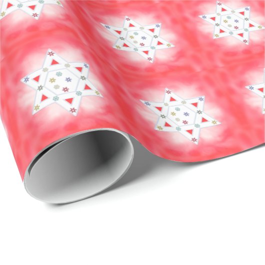 ハヌカー星とスノーフレークレッド ラッピングペーパー (ロールコーナー)