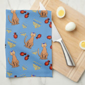 ハヌカー猫のDreidelの青い台所タオル キッチンタオル (四つ折り)
