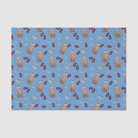 ハヌカー猫のDreidelの青い覆いのギフトの紙 薄葉紙 (正面)