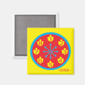 ハヌカー磁石カラフルスクエア熱狂する8クロック マグネット (正面/裏面)