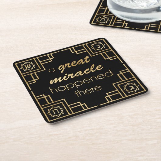ハヌカー素晴らしそこで奇跡が起こった スクエアペーパーコースター (アングル)