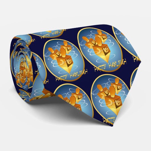 ハヌカー組み立てられた幸せなDreidelsのタイ ネクタイ (ロール)