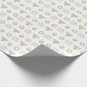 ハヌカー金ゴールドと白ユダヤ教の休日パターン ラッピングペーパー (角)