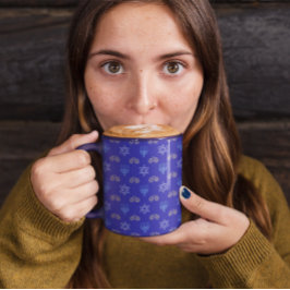 ハヌカー金ゴールドドレイデルスターオブデイヴィッド(ユダヤ教)メノラーブルー マグカップ