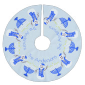 ハヌカー雪だるまアンド(ユダヤ教)メノラークリスムカファミリー ブラッシュドポリエステルツリースカート (正面)