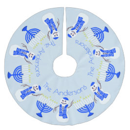 ハヌカー雪だるまアンド（ユダヤ教）メノラークリスムカファミリー ブラッシュドポリエステルツリースカート