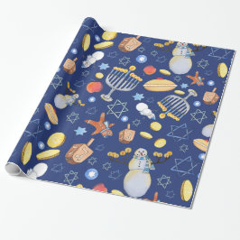 ハヌカー雪だるま及び（ユダヤ教）メノラー包装紙 ラッピングペーパー