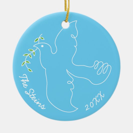 ハヌカー「ハヌカー(ユダヤ教の祭り)ドーブ」サークルオーナメント セラミックオーナメント (正面)