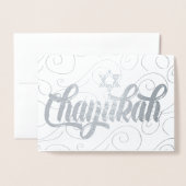 ハヌカー(ユダヤ教の祭り)とデヴィッド・シルバーモダンの星 箔カード (封筒付き正面)