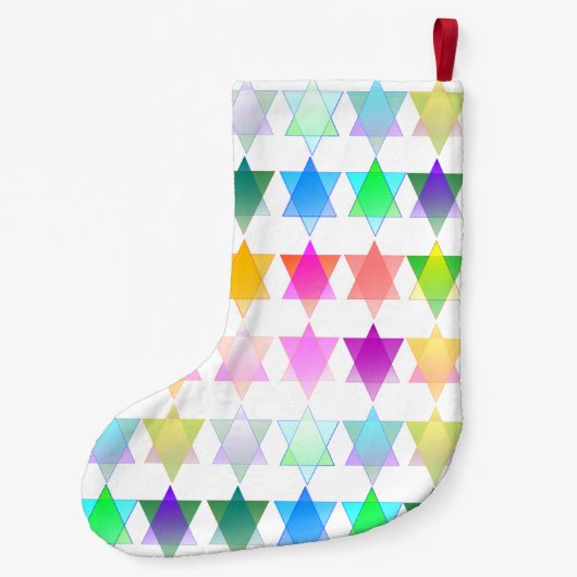 ハヌカー（ユダヤ教の祭り）のコラージュおよび虹の星 スモールクリスマスストッキング (裏面)