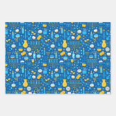 ハヌカー(ユダヤ教の祭り)の濃い青のパターンの混合セット ラッピングペーパーシート (正面2)