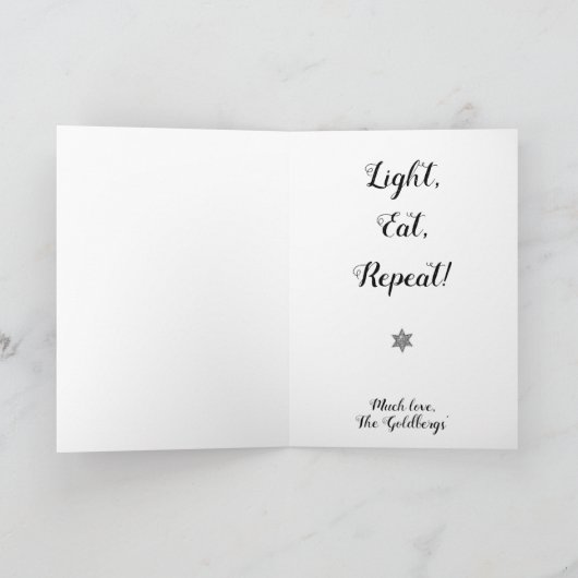 「ハヌカー（ユダヤ教の祭り）はフヌッカーが多い」グリーティングカード シーズンカード (内部)