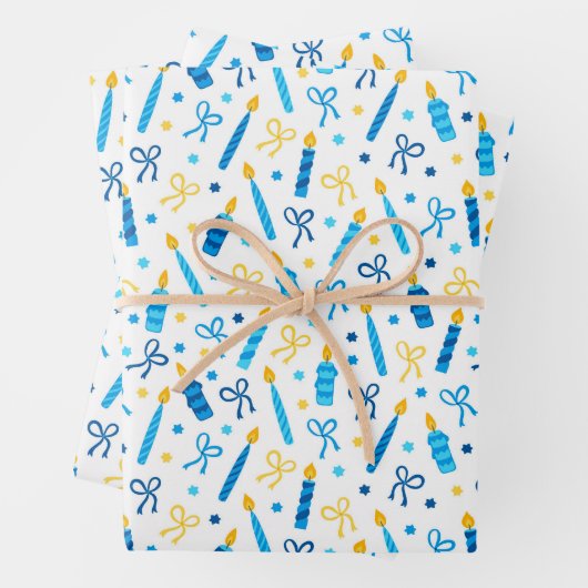 ハヌカー(ユダヤ教の祭り)キャンドルバーニングホワイトブルー金ゴールド ラッピングペーパーシート (インサイチュ)