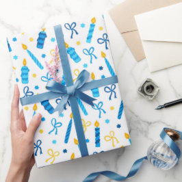 ハヌカー（ユダヤ教の祭り）キャンドルバーニングホワイトブルー金ゴールド ラッピングペーパー