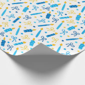 ハヌカー(ユダヤ教の祭り)キャンドルバーニングホワイトブルー金ゴールド ラッピングペーパー (角)