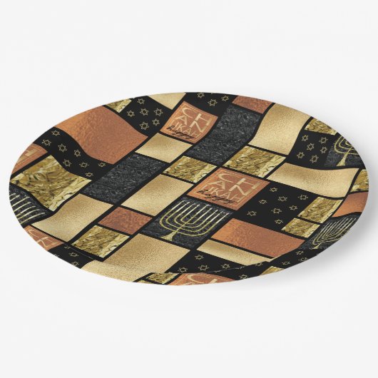 ハヌカー(ユダヤ教の祭り)スパークリーのタイル ペーパープレート (アングル)