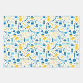 ハヌカー(ユダヤ教の祭り)パーティーブルー金ゴールドホワイト(ユダヤ教)メノラージェルトクッキー ラッピングペーパーシート (正面)