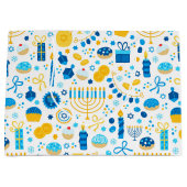 ハヌカー（ユダヤ教の祭り）パーティーブルー金ゴールドホワイト ラージペーパーバッグ (正面)