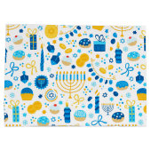 ハヌカー（ユダヤ教の祭り）パーティーブルー金ゴールドホワイト ラージペーパーバッグ (裏面)