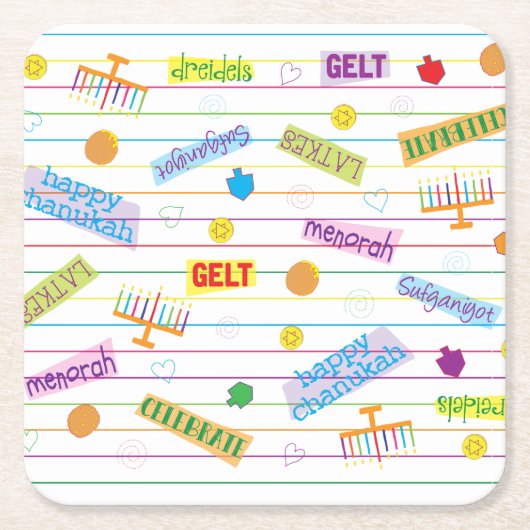 ハヌカー(ユダヤ教の祭り)パーティー時間 スクエアペーパーコースター (正面)