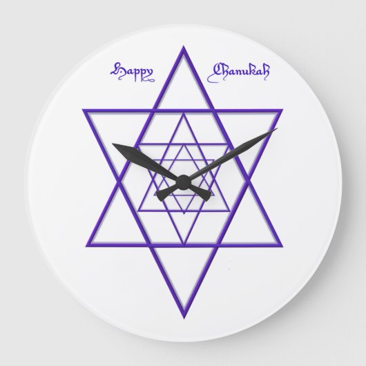ハヌカー（ユダヤ教の祭り）ブルースターズオブデイビッド ラージ壁時計 (正面)