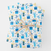 ハヌカー（ユダヤ教の祭り）プレゼントギフト付き/ボーズブルーホワイト金ゴールド ラッピングペーパーシート (インサイチュ)