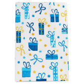 ハヌカー(ユダヤ教の祭り)プレゼントギフトw/Bowsホワイト ミディアムペーパーバッグ (正面)