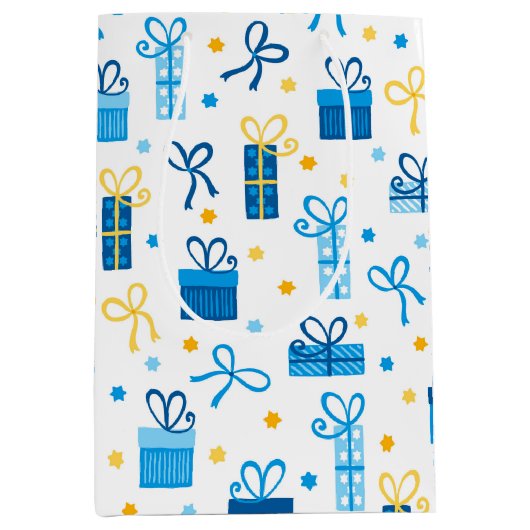 ハヌカー（ユダヤ教の祭り）プレゼントギフトw/Bowsホワイト ミディアムペーパーバッグ (正面)