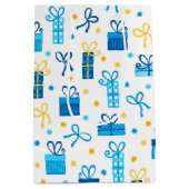 ハヌカー(ユダヤ教の祭り)プレゼントギフトw/Bowsホワイト ミディアムペーパーバッグ (裏面)