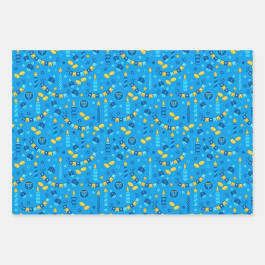 ハヌカー(ユダヤ教の祭り)ミックスセットのユダヤ星のドレイデルキャンドル ラッピングペーパーシート (正面3)