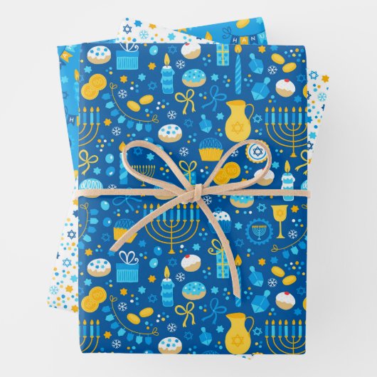 ハヌカー(ユダヤ教の祭り)ミックスセットのユダヤ星のドレイデルキャンドル ラッピングペーパーシート (インサイチュ)