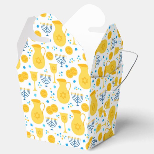 ハヌカー(ユダヤ教の祭り)メノラーズゲルトピッチャー油ホワイト金ゴールドブルー フェイバーボックス (オープン)