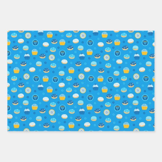 ハヌカー(ユダヤ教の祭り)ユダヤ人スターカップケーズブルージェリードーナツ ラッピングペーパーシート (正面3)